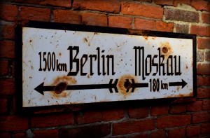 Berlin-Moskau 833mm x 312mm Steel Road Sign The Battle of Moscow (Russian: Битва за Москву) is the name given by Soviet historians to two periods of strategically significant fighting on a 600 km (370 mi) sector of the Eastern Front during World War II. It took place between October 1941 and January 1942. The Soviet defensive effort frustrated Hitler's attack on Moscow, capital of the Union of Soviet Socialist Republics (USSR) and the largest Soviet city. Moscow was one of the primary military and political objectives for Axis forces in their invasion of the Soviet Union. The German strategic offensive, named Operation Typhoon, called for two pincer offensives, one to the north of Moscow against the Kalinin Front by the 3rd and 4th Panzer Armies, simultaneously severing the Moscow–Leningrad railway, and another to the south of Moscow Oblast against the Western Front south of Tula, by the 2nd Panzer Army, while the 4th Army advanced directly towards Moscow from the west. Initially, the Soviet forces conducted a strategic defence of the Moscow Oblast by constructing three defensive belts, deploying newly raised reserve armies, and bringing troops from the Siberian and Far Eastern Military Districts. As the German offensives were halted, a Soviet strategic counter-offensive and smaller-scale offensive operations forced the German armies back to the positions around the cities of Oryol, Vyazma and Vitebsk, and nearly surrounded three German armies.